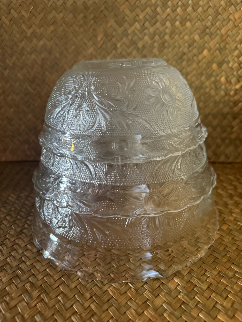 Vintage Clear Glass Floral Nesting Bowls